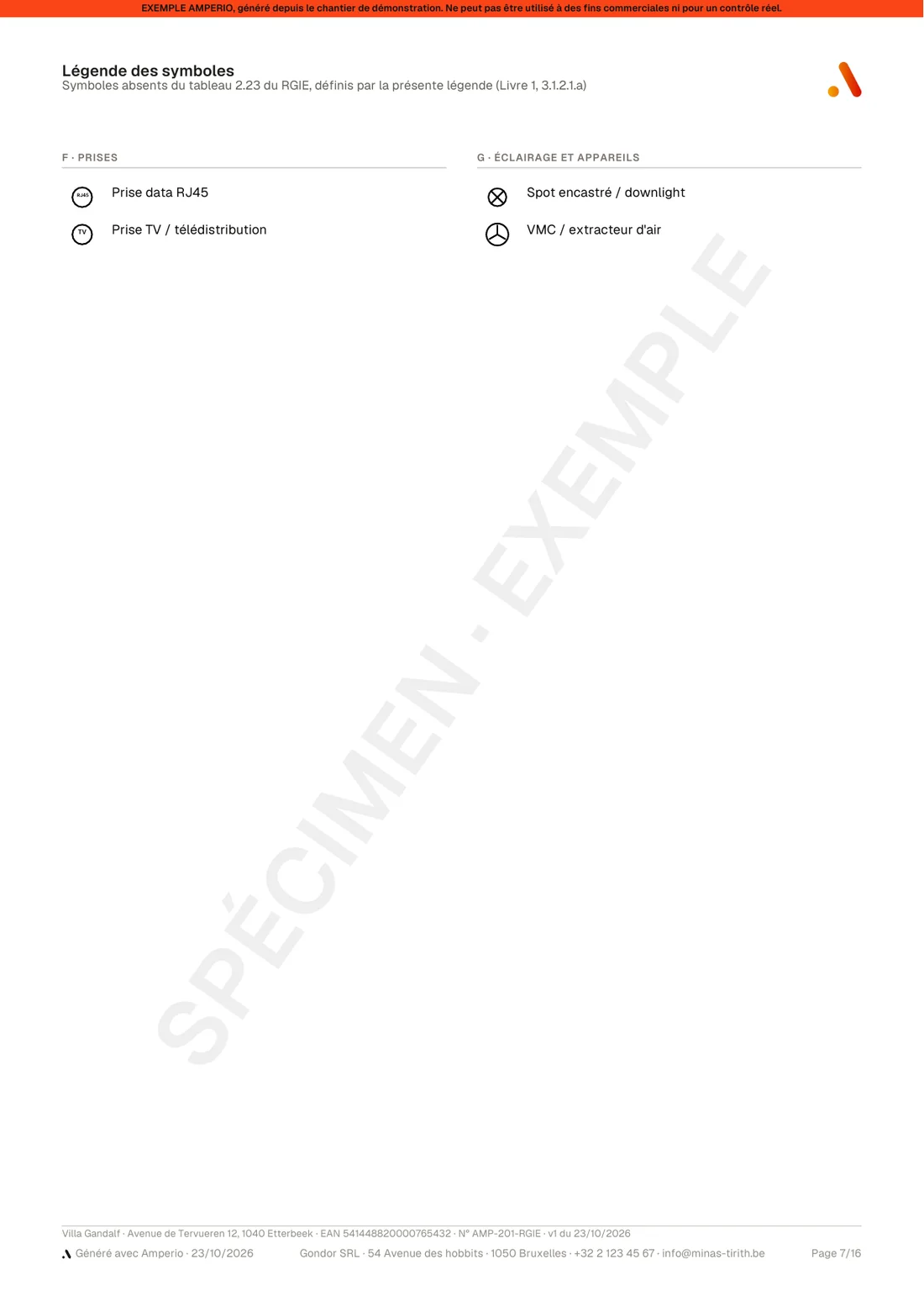 Page Légende des symboles du dossier
