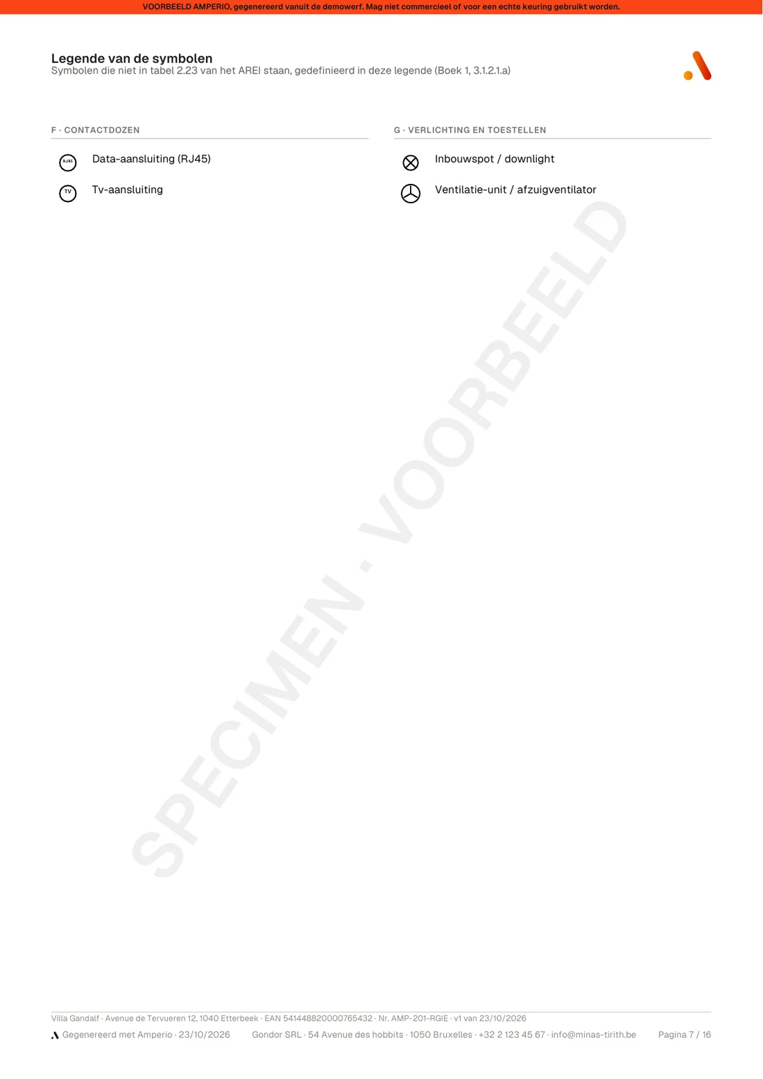 Pagina Legende van de symbolen van het dossier