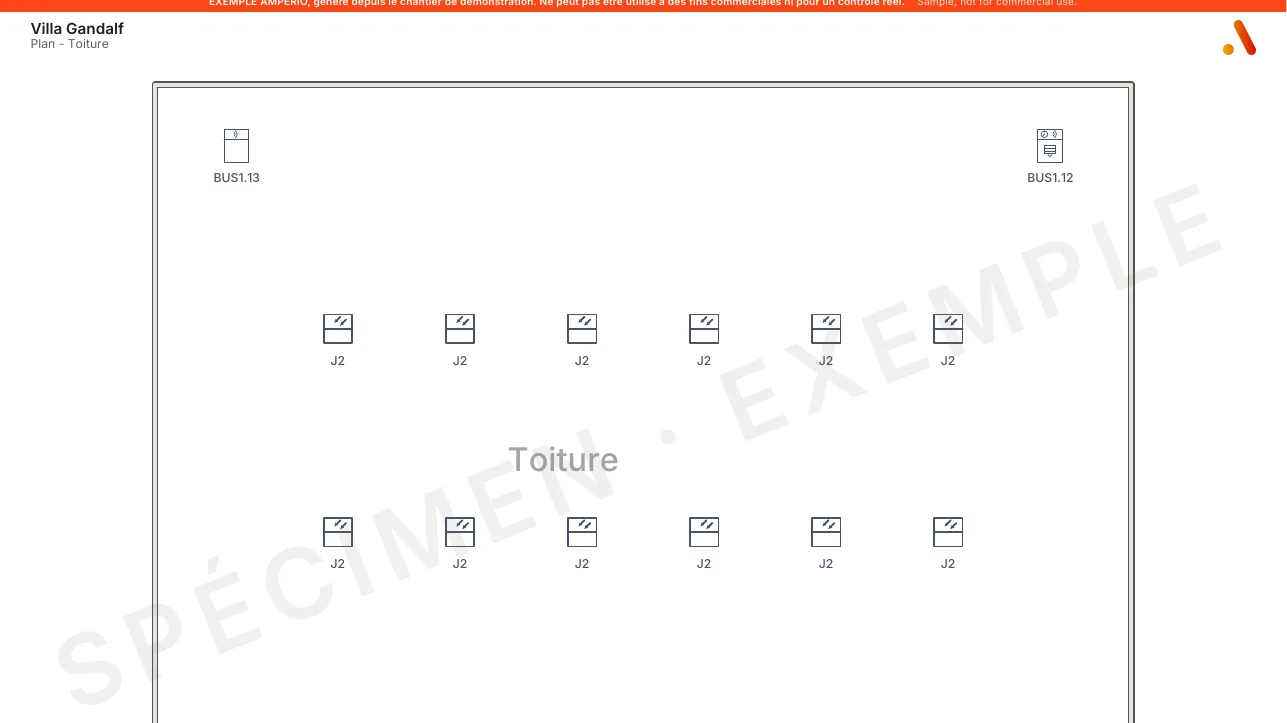 Page du dossier : plan de la toiture avec les panneaux photovoltaïques